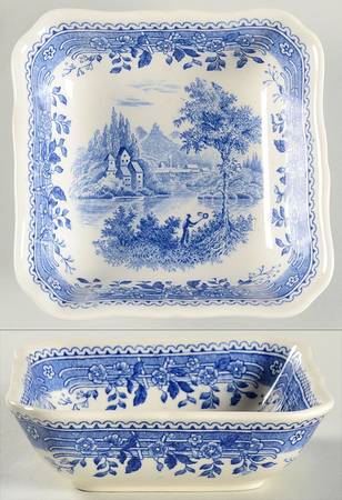 Burgenland Blue (Green Blue, Black Backstamp) Square Fruit/Dessert (Sauce) Bowl
