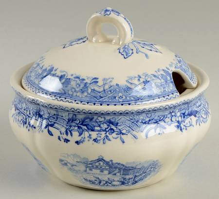 Burgenland Blue (Green Blue, Black Backstamp) Sugar Bowl & Lid