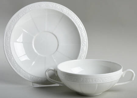 Cameo White (Weiss) Flat Cream Soup Bowl & Breakfast Saucer Set by Villeroy & Boch
