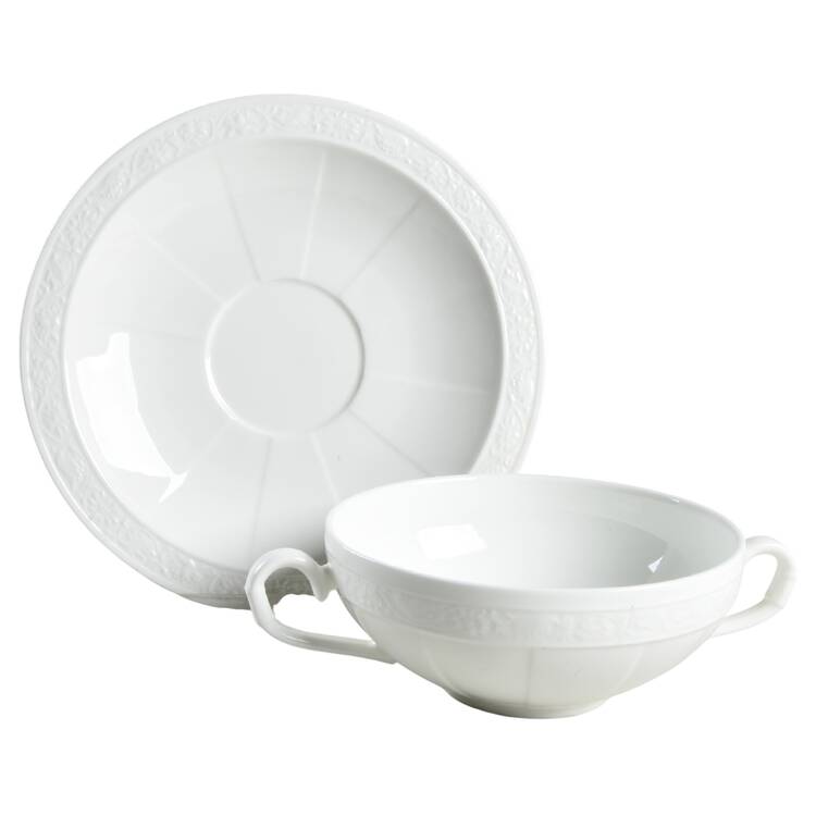 Cameo White (Weiss) Flat Cream Soup Bowl & Breakfast Saucer Set