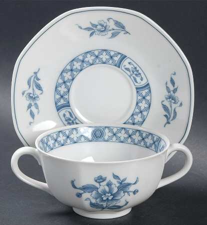 China Blue Footed Cream Soup Bowl & Saucer Set