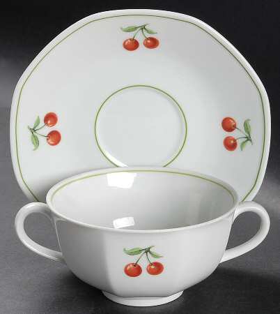 Cherry Flat Cream Soup Bowl & Saucer Set