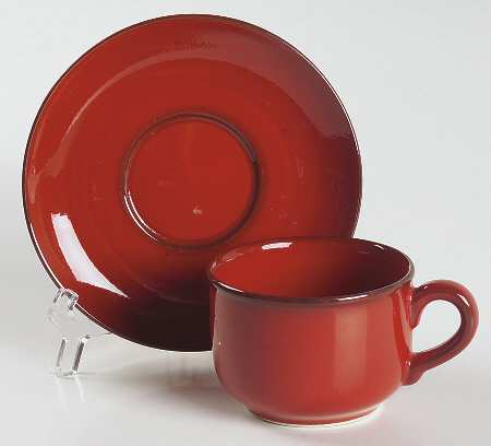 Cordoba Cordova Red (Brown Trim) Flat Cup & Saucer Set