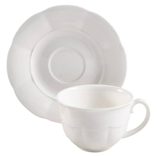 Damasco White Flat Cup & Saucer Set