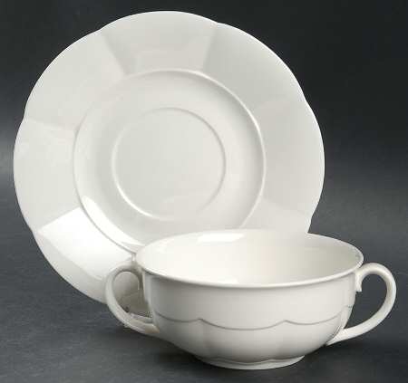 Damasco White Flat Cream Soup Bowl & Saucer Set
