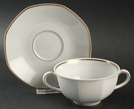 Facette Gold Footed Cream Soup Bowl & Saucer Set