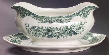 Fasan Green Gravy Boat with Attached Underplate