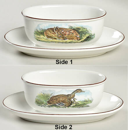 Fontainebleau (No Border, Brown Trim) Gravy Boat with Attached Underplate