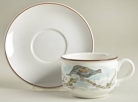 Fontainebleau (No Border, Brown Trim) Flat Cup & Saucer Set