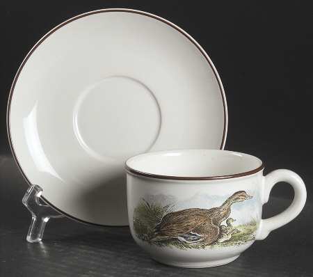 Fontainebleau (No Border, Brown Trim) Flat Cup & Saucer Set