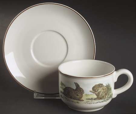 Fontainebleau (No Border, Brown Trim) Flat Cup & Saucer Set