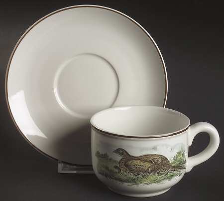 Fontainebleau (No Border, Brown Trim) Flat Cup & Saucer Set