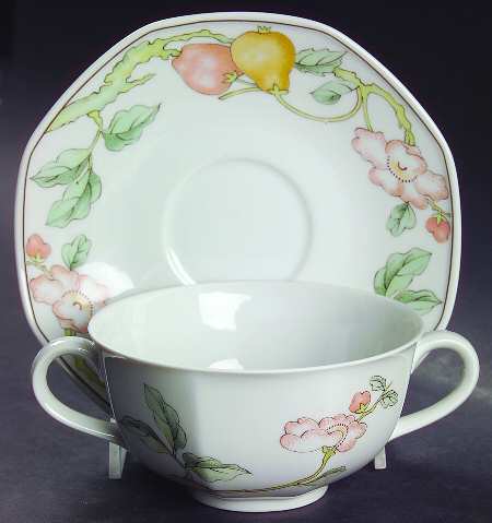 Fruit Garden Footed Cream Soup Bowl & Saucer Set