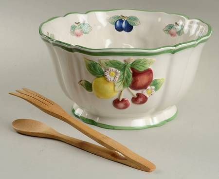 French Garden Fleurence 10" Salad Bowl & Wood Tongs Set