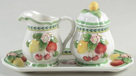 French Garden Fleurence Creamer & Sugar with Lid & Tray Set