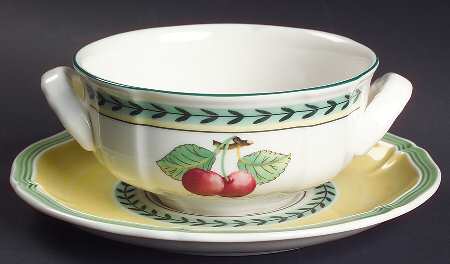 French Garden Fleurence Flat Cream Soup Bowl & Breakfast Saucer Set