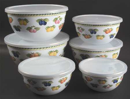 French Garden Fleurence Metal Nesting Mixing Bowl Set,6 Bowls&Plastic Lids