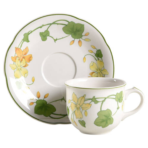 Geranium (Non Ribbed Rim) Flat Cup & Saucer Set