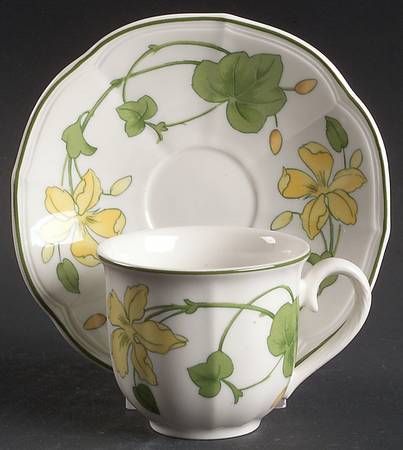 Geranium (Ribbed Rim) Flat Demitasse Cup & Saucer Set