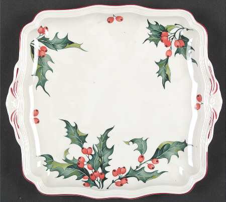 Holly Square Handled Cake Plate