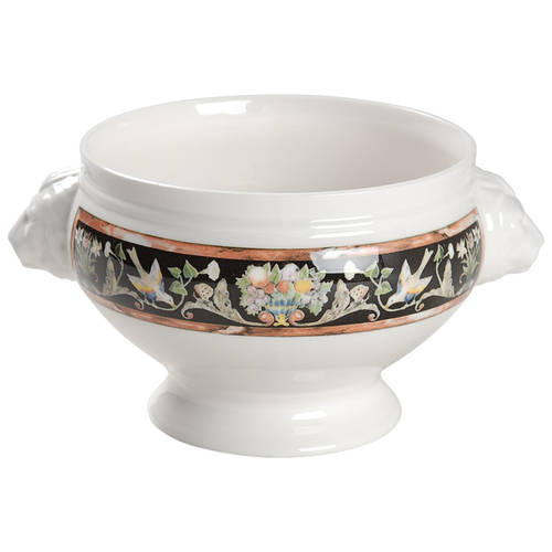 Intarsia Lion Bowl with Lion Head Handles