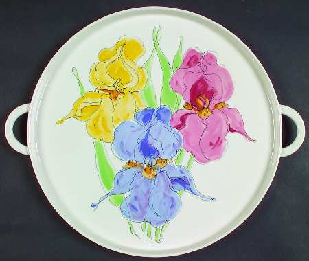 Iris Yellow Pink Blue Handled Cake Plate