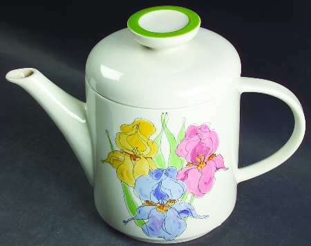 Iris Yellow Pink Blue Teapot & Lid