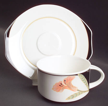 Iris Peach and Black Flat Cup & Saucer Set by Villeroy & Boch