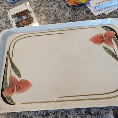 Iris Peach and Black 19" Plastic Serving Tray
