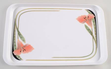 Iris Peach and Black Plastic Serving Tray