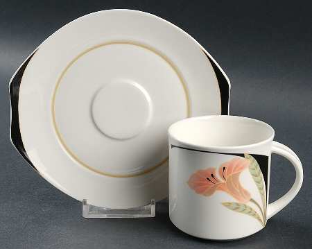 Iris Peach and Black Flat Cup & Saucer Set