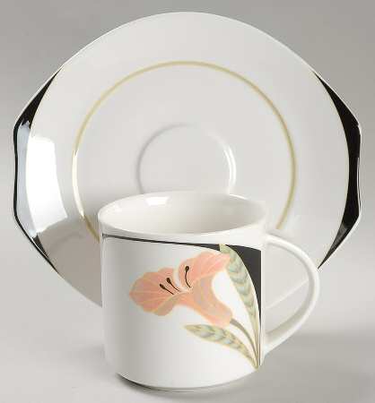Iris Peach and Black Flat Demitasse Cup & Saucer Set