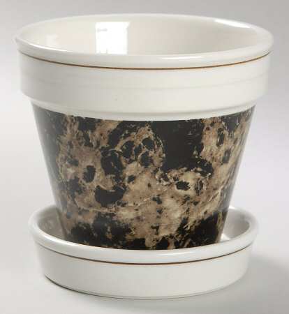 Marble Brown 3" Flower Pot & Underplate
