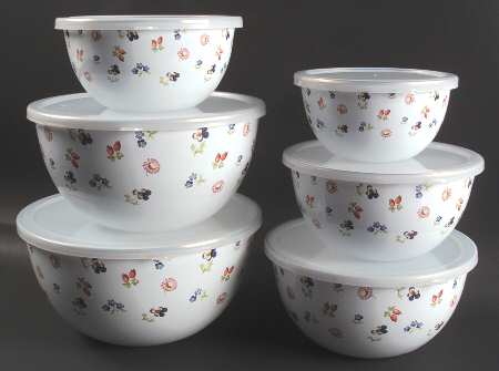 Petite Fleur Metal Nesting Mixing Bowl Set,6 Bowls&Plastic Lids