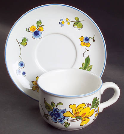 Provence (Blue & Yellow Flowers) Flat Cup & Saucer Set
