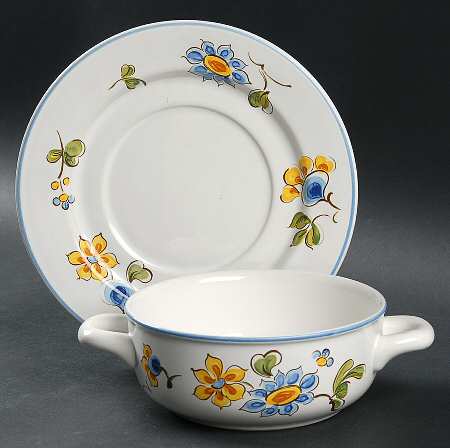 Provence (Blue & Yellow Flowers) Flat Cream Soup Bowl & Saucer Set