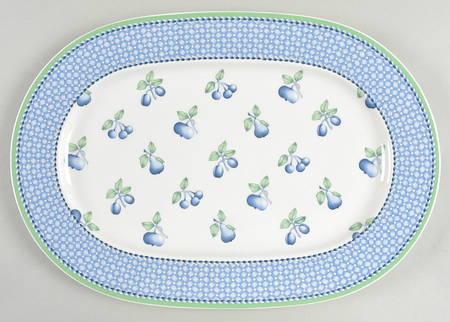 Provence (Blue Weave, Green Trim) 13" Oval Serving Platter