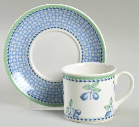Provence (Blue Weave, Green Trim) Flat Demitasse Cup & Saucer Set