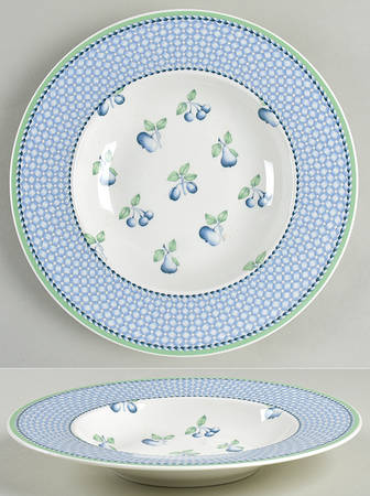 Provence (Blue Weave, Green Trim) Large Rim Soup Bowl by Villeroy & Boch
