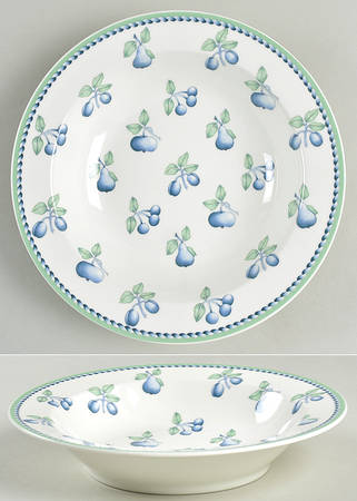 Provence (Blue Weave, Green Trim) Rim Cereal Bowl