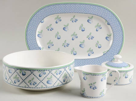 Provence (Blue Weave, Green Trim) 5 Piece Hostess Set