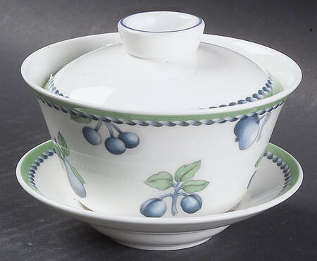 Provence (Blue Weave, Green Trim) Flat Cup & Saucer Set with Lid