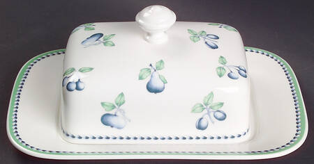Provence (Blue Weave, Green Trim) Rectangular Covered Butter