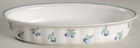 Provence (Blue Weave, Green Trim) 13" Oval Baker