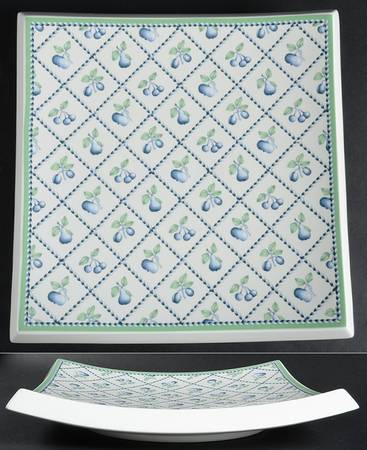 Provence (Blue Weave, Green Trim) Square Cake Plate