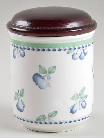 Provence (Blue Weave, Green Trim) 3" Storage Jar & Lid