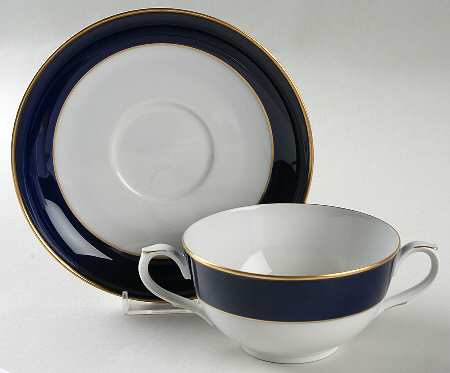 Royal Blue Footed Cream Soup Bowl & Saucer Set