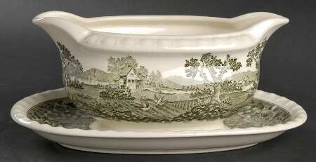 Rusticana Green Gravy Boat with Attached Underplate