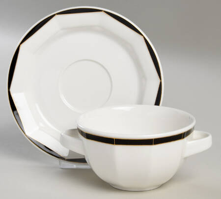 Varia Black and Gold Flat Cream Soup Bowl & Saucer Set