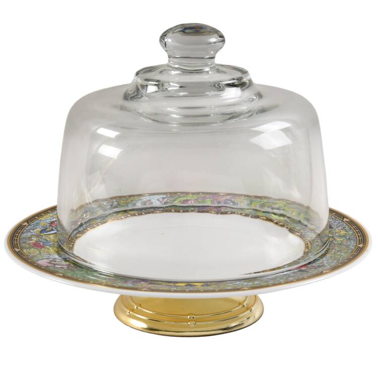 Vie Sauvage 6 1/2"-7 1/2" Footed Cheese Plate w/ Glass Dome HC